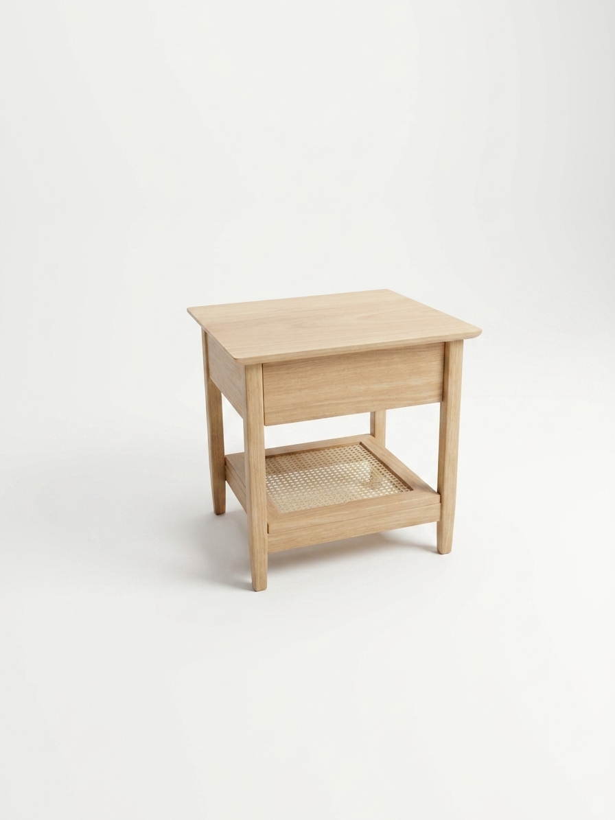 Rattan Shelf Bedside Table